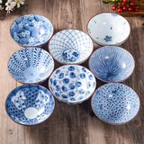 日本进口美浓烧米饭碗特色礼品碗青花瓷陶瓷器碗 日式餐具套装