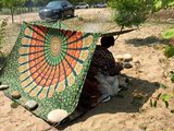 【6月末】印度植物染色曼达拉孔雀纹绿色挂毯/挂布/床单沙发巾