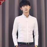 男士商务衬衣白色衬衫男长袖修身型薄款夏季韩版青年理发师工作服