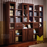 中式自由组合实木书柜玻璃装饰书架黑胡桃色多门储物柜单双门书柜