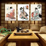 日本画餐厅壁画艺妓装饰画浮世绘仕女图无框画日式料理店挂画侍女