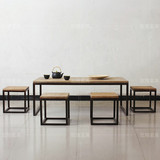 美式实木餐桌椅简易家用餐桌钢木饭桌复古小户型咖啡厅桌椅组合