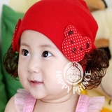 韩国版女宝宝婴儿童小熊兔子假发帽子百天周岁拍照帽子套头帽批发