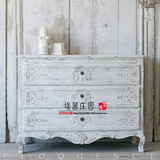 法式乡村复古白色做旧实木3斗柜美式仿古高档客厅卧室装饰储物柜