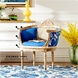 法式新古典实木家具手工雕花实木布艺单人沙发单椅定制休闲椅欧式