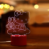3D灯KT猫夜灯遥控触摸小台灯LED创意女生生日礼物USB个性装饰