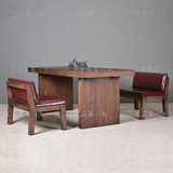 美式全实木西餐桌复古会议桌茶桌餐桌椅组合欧式饭桌餐桌椅长方形