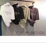 韩国YoYo's新款夏款女短袖宽松休闲连围脖扣子字母t