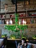 漫咖啡吊灯绿色水晶灯欧式蜡烛水晶吊灯酒吧咖啡厅灯饰卡座吊灯
