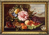 查理夫人 欧式古典静物油画 水果手绘有框画 餐厅装饰油画 13134