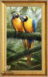 查理夫人 简欧玄关手绘油画成双鹦鹉有框画 欧式餐厅装饰画13258