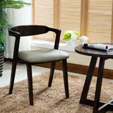 全实木餐椅 pu皮北欧简约现代酒店咖啡厅黑胡桃色低靠背椅子 凳