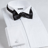 手工定做男士燕子领新郎结婚庆宴会礼服衬衫法式修身衬衣订制白色