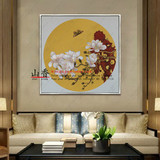 纯手绘圆面手绘油画白玉兰现代简约挂画客厅装饰画办公室油画花卉