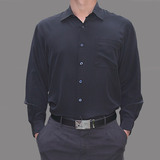 夏季丝绸商务男装纯真丝衬衫男长袖100%桑蚕丝衬衣中年上衣纯色黑