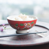 立体连枝花陶瓷碗米饭碗  古典结婚礼物夫妻对碗 好看的餐具