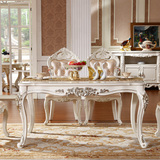 欧式长方桌  法式大理石餐桌实木雕花象牙白餐厅餐台吃饭饭桌包邮