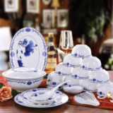 景德镇陶瓷器釉中彩青花瓷碗碟中式56头骨瓷餐具套装碗盘家用送礼