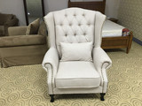 白色单人沙发休闲欧美式高背老虎椅小户型家居现代布艺老虎椅特价
