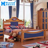 儿童床男女孩实木美式橡木儿童家具套房组合单人床带书桌书架衣柜