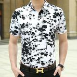 2016夏季男士短袖衬衫韩版修身免烫休闲衬衫中青年丝光棉印花衬衣