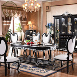 现代简约时尚全实木餐桌椅组合欧式黑色烤漆餐厅餐桌真皮实木餐椅