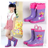 春夏秋冬季儿童女可爱韩版提手紫色芭比公主防水橡胶水鞋中筒雨鞋