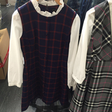 ELAND2016新款秋冬正品代购EEOW64901M假两件衬衫拼接格子连衣裙