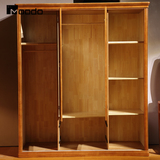 家用现代全实木衣柜推拉门橡木4门卧室衣橱原木色组装整体储物柜