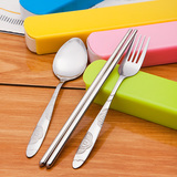 韩式创意糖果色不锈钢餐具三件套学生便携勺叉筷套装成人旅行套餐