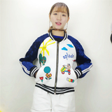 日本原宿风韩国学院风童趣卡通重工刺绣太空棉棒球服学生情侣外套