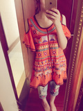 泰国森女系大码民族风重工刺绣花上衣T中长款衬衣波西米亚连衣裙