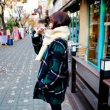 2016秋冬韩版复古英伦格子呢子大衣短款女格纹宽松中长款毛呢外套
