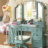 美式梳妆台卧室小户型实木化妆桌欧式三面镜折叠影楼化妆台可定制