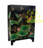 新中式个性古典家具彩绘荷花大衣柜实木立柜简约现代家具可定制