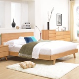 北欧/纯实木床1.8m1.5双人床1.2米橡木简约现代胡桃木色婚床