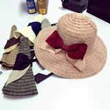 渔夫帽防嗮帽子女春夏季遮阳帽子沙滩帽大蝴蝶结便携可折叠盆帽