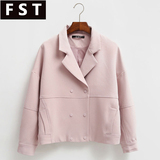 FST氛斯特早春新款韩版宽松短款外套女装斜插口袋长袖西装领外套