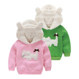 2015冬装韩新款猫咪女童装儿童抓绒加绒加厚连帽卫衣wt-0922