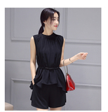 韩版大码夏装雪纺女装时尚裙子套装黑色连衣裙夏无袖短裤两件套女