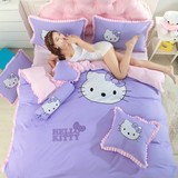 韩版粉色卡通猫床上用品 公主床裙床罩被套四件套 纯色套件新品