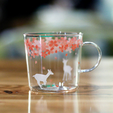 猪娃礼物小清新文艺范樱花高硼硅耐热玻璃杯创意杯子茶杯啤酒杯