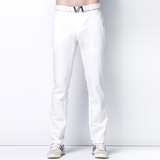 男装白色休闲裤夏季薄款白色裤子男修身弹力韩版白裤子长裤纯白