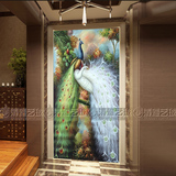 3D  玉雕艺术玻璃背景墙深雕屏风厨房隔断玄关隔断花开富贵孔雀