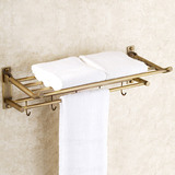 全铜卫浴浴室挂件活动卫生间置物架仿古浴巾架折叠毛巾架套装包邮