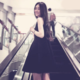 韩国2016春装新款女装小香风赫本小黑裙蓬蓬裙无袖背心打底连衣裙