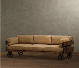 美式复古工业风格铁艺实木沙发 做旧实木沙发椅仿古实木卡座loft