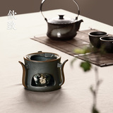 饮致陶瓷煮茶壶日式功夫茶具酒精灯煮茶炉套组烧水粗陶提梁茶壶