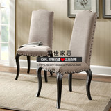 现货美式实木餐椅欧式复古软包布艺椅子新古典咖啡厅酒店高背书椅