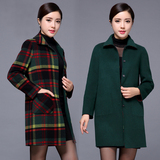 2016秋冬新款格子双面双穿羊绒大衣女中长款高端纯手工羊毛呢外套